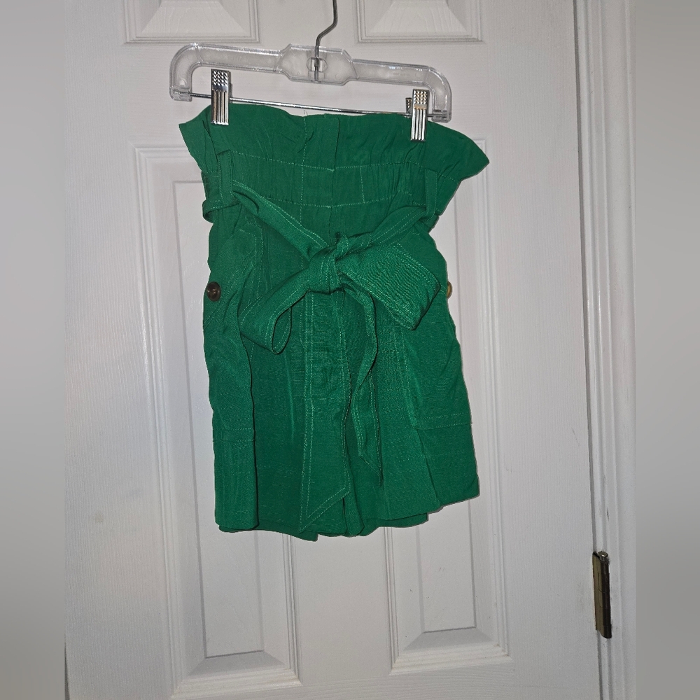 J. Crew High Waisted Paper Bag Bright Green Shorts Size 2 - Picture 2 of 9